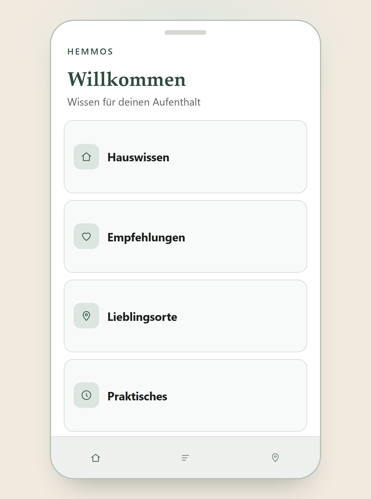 Illustrative Beispielansicht einer möglichen HEMMOS-Gästeansicht